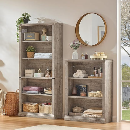 RWYHG 43" Grey Tall Bookshelf Set of 4,3-Tier Thick Wooden Book Shelf with Adjustable Shelves,Free Standing Farmhouse Bookcase with Open Display Storage,Floor Vintage Bookshelves for Living Room
