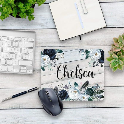 Personalized Floral Mouse Pad, Navy and White Rustic Mouse pad