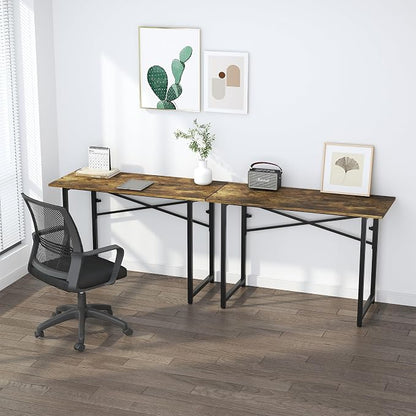Lutown-Teen 47 inch Folding Computer Desk, Writing Gaming Computer Camping Table, No Assembly Required Home Office Desk, Rustic Brown