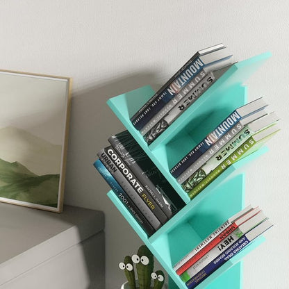 SHEEPAM 5 Tier Tree Book Shelf, Small Desktop Bookshelf with Storage Organizer, Wood Bookcase, Desk Display Bookshelves, Floor Standing Organizer Bookcases for Living Room,Bedroom,Office-Green