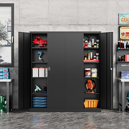 Fesbos Metal Storage Cabinet-71” Tall Steel File Cabinets with Lockable Doors and Adjustable Shelves-Black Steel Storage Cabinet for Home,Kitchen, School, Office, Garage