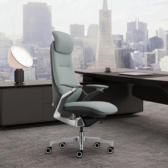 Ergonomic Executive Leather Office Chair-High Back Top Grain Leather with Adjustable Headrest, 3-Position Recline (90°-135°), Tension Control & Height Adjustment, Italian DONATI Base