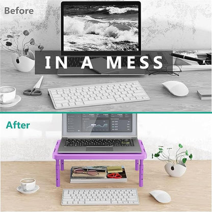 WALI Computer Monitor Stand for Desk, Adjustable Laptop Riser, Desk Monitor Stand Underneath Storage for Office, Home, School Supplies (PTT001-V), 1 Pack, Violet