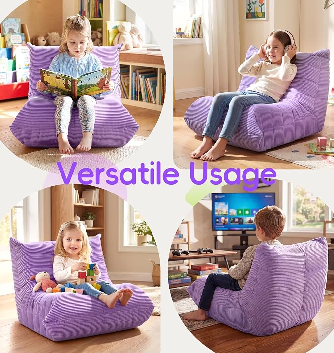 Hobestluk Small Bean Bag Chair Faux Fur Fabric BeanBag Couch for Playroom | Purple Corduroy,Ergonomic Design,Memory Foam,Strong Supportive,No Assembly Required,Decorative Style for Living Room Bedroom