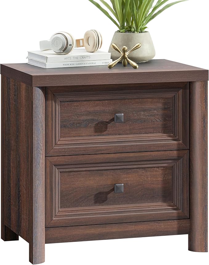 Standifurno Walnut Night Stand with Drawers, Rustic Washed Walnut Nightstand, Farmhouse Bed Side Table for Bedroom, Bedside End Table for Living Room, Bedroom Furniture, Large Storage Wood Nightstand