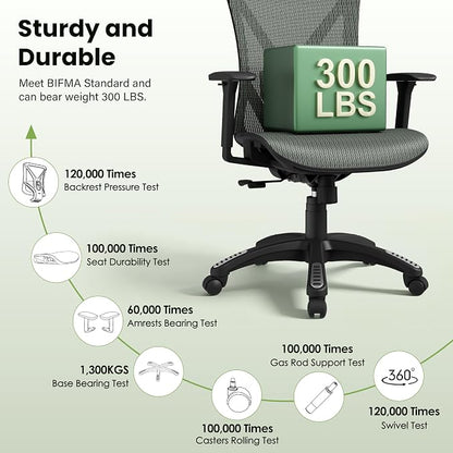 Ergonomic Office Chair, Mesh Computer Desk Chairs with Adjustable Lumbar Support, 3D Armrests, Tilt Function, Comfy Wide Seat, Swivel Executive Work Task Chair for Company and Home