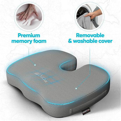 FORTEM Seat Cushion, Office Chair Cushion, Memory Foam Car Seat Cushions, Sciatica Coccyx Tailbone Pain Relief, Chair Cushions for Back Support, Sitting Pad for Gaming, Washable Cover, Non Slip, XL