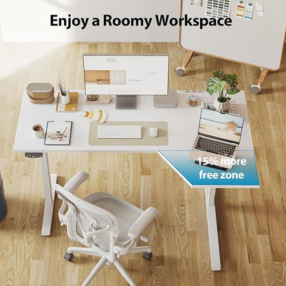 Agilestic Electric Standing Desk, Height Adjustable Desk, 55 x 32 Inch Sit Stand up for Work Office Home, L Shaped Ergonomic Rising Computer Table with Memory Preset, White