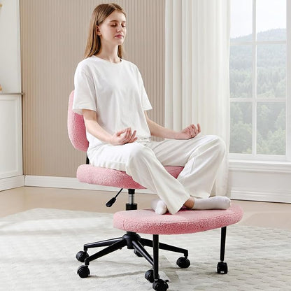 Criss Cross Chair Armless Office Chair for Cross Legged Sitting, 300lb Heavy Duty Ergonomic Desk Chair for ADHD, Adjustable Meditation Yoga Kneeling Chair with Brake Wheels for Home Office (Pink)
