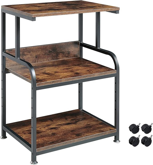 Fannova Printer Table Stand with Height Adjustable Shelf, 3 Tier Rolling Printer Cart with Wheels for Home Office Storage and Organization, Industrial Style