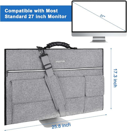 MOSISO Monitor Carrying Case, 27 inch Padded Monitor Travel Bag Cover Case, Protective Computer Monitors Handbag Dust Covers with Adjustable Shoulder Strap & 3 Pockets for 27 inch Monitors, Gray
