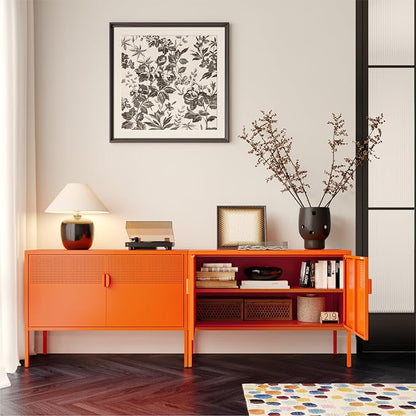 COFaR TV Stand for TVs up to 75 Inch, 40''L Media Console with Ventilation Doors, Metal Entertainment Center with Adjustable Shelves & 120Lbs Storage for Living Room & Bedroom, Orange