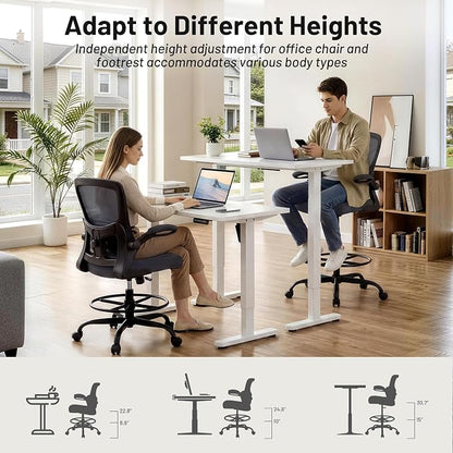 AreShark Drafting Office Chair - Ergonomic Tall Office Chair with Adjustable Footrest Ring - Counter Height Adjustable Rolling Standing Desk Chair with Lumbar Support and Flip-up Armrests for Home