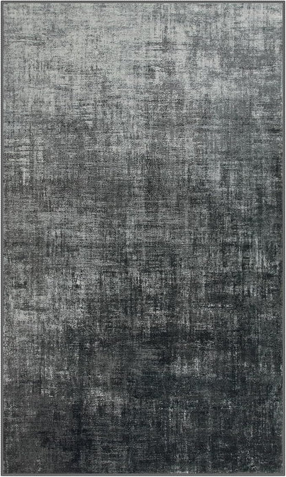 Lahome 3x5 Black Rugs for Entryway,Boho Kitchen Rugs Non Slip Washable,Modern Abstract Ombre Small Soft Low-Pile Indoor Floor Carpet for Bathroom Bedroom(3'x5',Black and White)