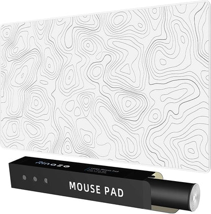 Rinaze Extra Large Gaming Mouse Pad with White Topographic, XXL Mousepad, Big Mouse Mat Desk Pad, Non Slip Keyboard Pad for Gaming Computer Laptop PC Office Desk Accessories