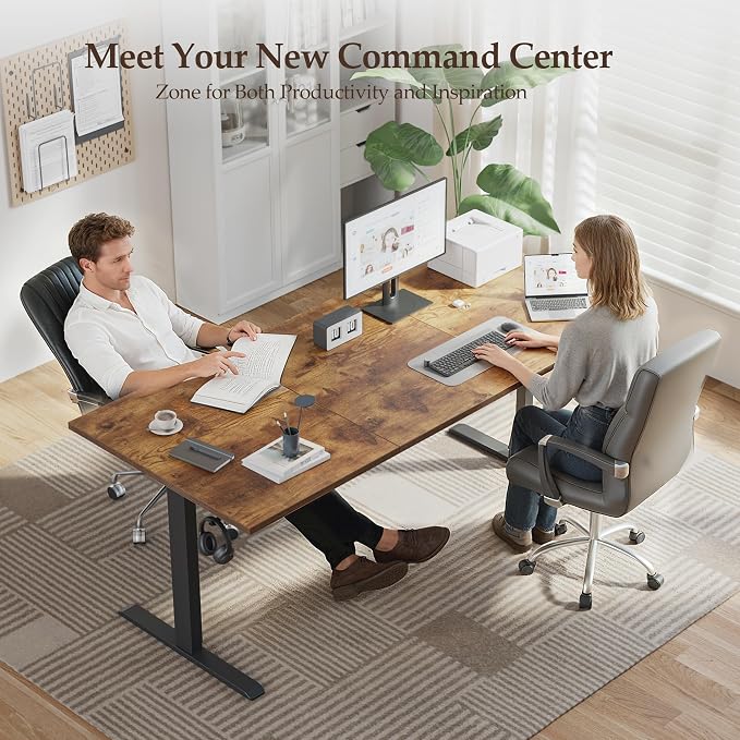 Klicelor 63 Inch Large Electric Standing Desk, Height Adjustable Office Desk, Sit Stand Up Computer Gaming Desk with Memory Preset, Three-Piece Desktop, Rustic Brown
