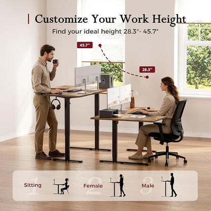 Klicelor L Shaped Standing Desk, 63 Inch Electric Height Adjustable Desk with Memory Preset, Reversible Sit Stand Up Computer Workstation for Home Office, Splice Board, Rustic Brown