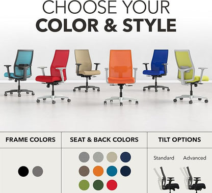 HON Ignition 2.0 Mid‑Back Ergonomic Office Chair, Mesh Task Desk Chair with Lumbar Support, Standard Synchro‑Tilt, Height and Width Adjustable Arms, Black Frame, Quicksand