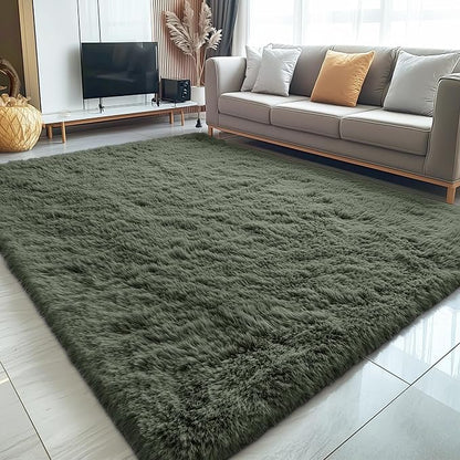 OLANLY 5x7 Machine Washable Large Area Rugs for Living Room, Bedroom, Soft Fluffy Shaggy Bedside Rug, Indoor Floor Carpet for Kids Girls and Boys, Dorms, Nursery, Home Decor Aesthetic, Olive Green