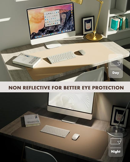 YSAGi Double-Sided Desk Mat, Eco Cork & Leather Desk Protector, Large Mouse Pad & Writing Pad for Office/Home (Apricot+Cork, 47.2" x 17")