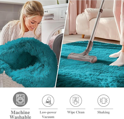 OLANLY Teal Round Rugs for Bedroom - Machine Washable, 6 ft Circle Area Rugs for Living Room, Soft and Fluffy Shaggy Carpet for Teen Girl and Boys, Nursery Rooms, Dorms, Home Decor Aesthetic