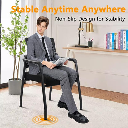 KLASIKA Desk Chair No Wheels with Adjustable Mesh Backrest, Arm Chair with Ergonomic Lumbar Support and Thickened Seats Cushion, Waiting Room Chairs for Office School Church Guest Reception, 4PACK
