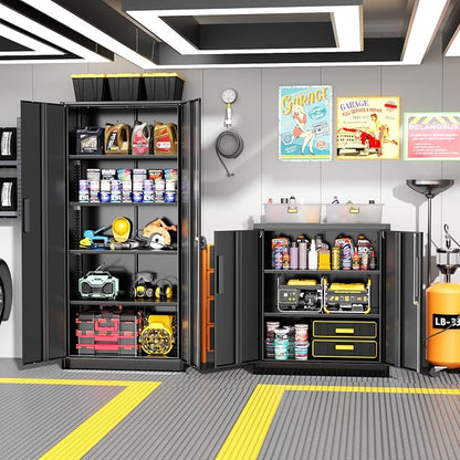 Greenvelly Metal Garage Storage Cabinet,36" Black Lockable Metal Cabinets with 2 Doors and Shelves,Storage Locking Counter Cabinet for Home Office,Garage,Kitchen,School