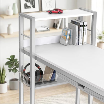 SHW 46-Inch Home Office Mission Computer Desk with Side Shelf and Drawer, White