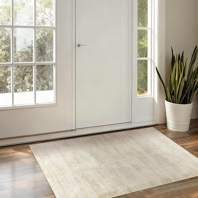 BILEEHOME Small Bathroom Rugs,Washable Non Slip Neutral Boho Abstract Modern Farmhouse Area Rugs for Bedroom,3x5,Tan Beige