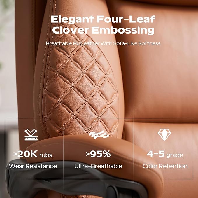 Office Chair, Ergonomic Desk Chair with Adjustable Lumbar Support for Back Pain, Extra Wide 400LBS Comfy Big and Tall Office Chair with Footrest, Executive Leather Computer Game Chair for Heavy People