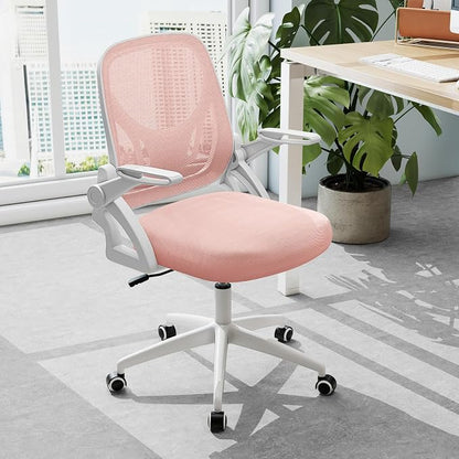 Giantex Mesh Office Chair, Ergonomic Desk Chair with Flip-up Arms & Lumbar Support, Height Adjustable Swivel Computer Desk with High Back for Home Office (Pink)