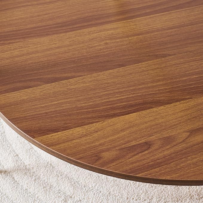 LumFurn Round Coffee Table, Mid-Century Modern Design, D30 x H17, for Living Room, 2-Tier Structure, Amber Glass Top and Walnut MDF Shelf, Sleek Conical Metal Legs with Gold Finish