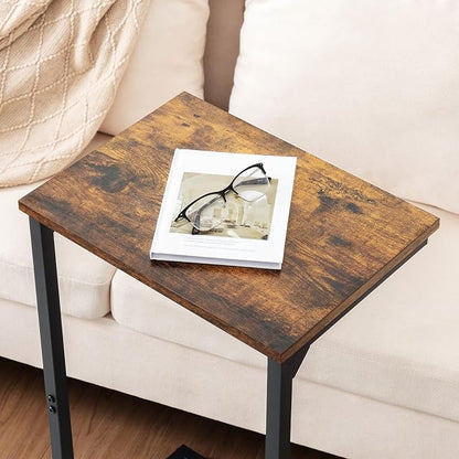 AMHANCIBLE C Shaped End Tables Set of 2, Couch Side Tables that Slide Under Sofa, Slim TV Trays for Living Room and Bedroom, Narrow Space Saving Laptop Workstation, Rustic Brown, HET02BBR