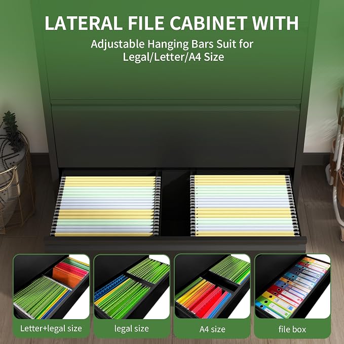 5 Drawer File Cabinet,Metal Lateral Filing Cabinet with Lock,Home Office Storage Organizer Cabinet for Legal/Letter/A4/F4 Size Files,35.5" W,Black