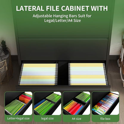 5 Drawer File Cabinet,Metal Lateral Filing Cabinet with Lock,Home Office Storage Organizer Cabinet for Legal/Letter/A4/F4 Size Files,35.5" W,Black