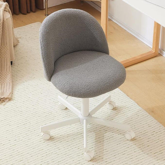 VINGLI Candy Chair Armless Cute Desk Chair,Comfy Small Office Chair with Wheels,Vanity Chair with Lumbar Support,Teddy Adjustable Rolling Swivel Computer Task Chair for Home Office,Bedroom,Muted Grey