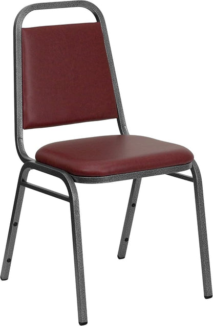 Flash Furniture HERCULES Series Trapezoidal Back Stacking Banquet Chair in Burgundy Vinyl - Silver Vein Frame