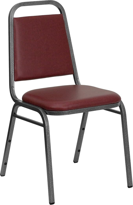 Flash Furniture HERCULES Series Trapezoidal Back Stacking Banquet Chair in Burgundy Vinyl - Silver Vein Frame
