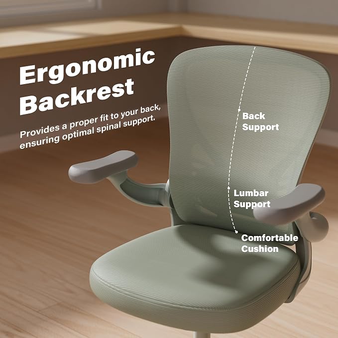 GYI Ergonomic Mesh Office Desk Chair, Grey | 3D Flip-up Arms, Adjustable Lumbar Support, Adjustable Height, Study Room, Bedroom, Conference Room