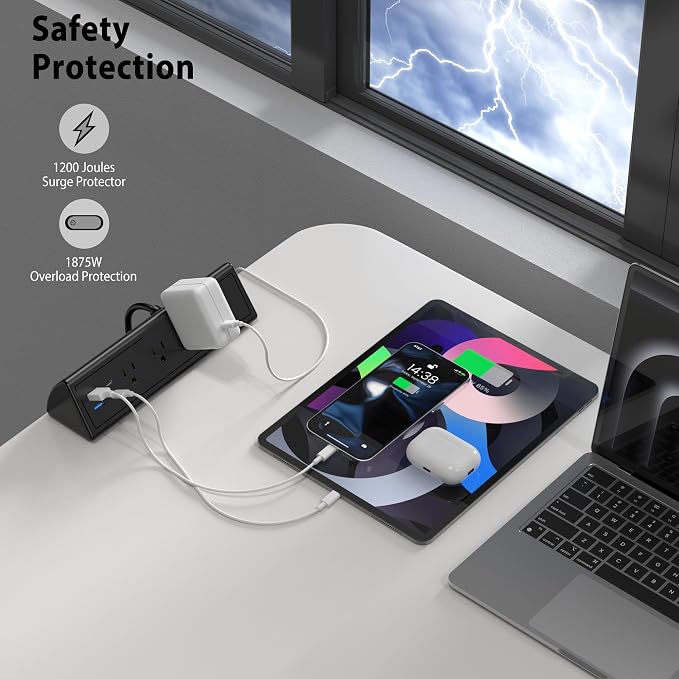 Jgstkcity Desk Clamp Power Strip,20W Fast Charging Station,Surge Protector Nightstand Edge Mount,1875W Extension Cord with Multiple Outlets,2 USB-C,2 USB-A,for Home Office (Black, 10 FT) (Pack of 2)