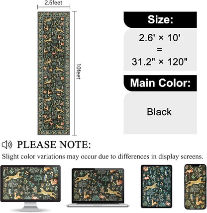 DUKINO Washable 2.6x10 Runner Rug, Non Slip Animal Print Runner Rug for Hallway, Vintage Low Pile & Stain Resistant Soft Indoor Carpet Runner for Kitchen, Bathroom, Laundry, Bedroom, Black