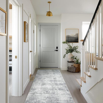 BILEEHOME Modern Abstract Neutral 3x8 Runner Rug for Hallway Low Pile Non Slip Washable Rugs Floor Covering Grey Carpet Runners for Kitchen Laundry Room