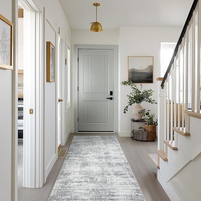 BILEEHOME Modern Abstract Neutral Grey Kitchen Rugs Non Slip Washable Low Pile Bedside Rug Runners 2x6 Light Gray Floor Covering Carpet for Bathroom Laundry Room 2 x 6