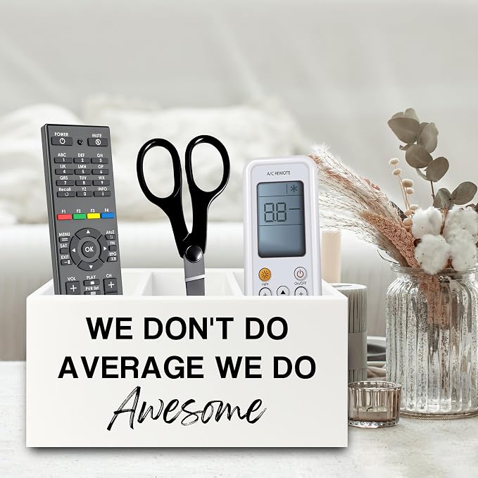 Inspirational Pen Pencil Holder Organizer for Desk, Inspirational Gifts for Women, We Don't Do Average We Do Awesome Motivational Wooden Box Sign for Home Office Desk Tabletop Decorations