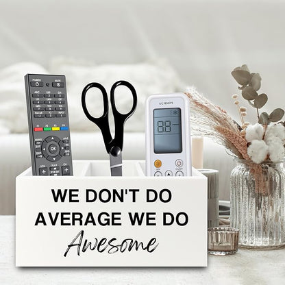 Inspirational Pen Pencil Holder Organizer for Desk, Inspirational Gifts for Women, We Don't Do Average We Do Awesome Motivational Wooden Box Sign for Home Office Desk Tabletop Decorations