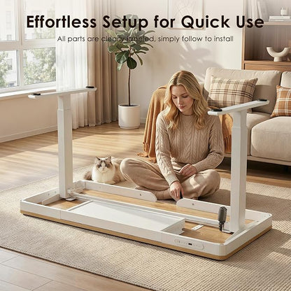 OffiGo 55 Inch Electric Standing Desk, Height Adjustable Table with Storage, Sit Stand Desk with Charging Station for Home Office, Computer Workstation, Maple+White