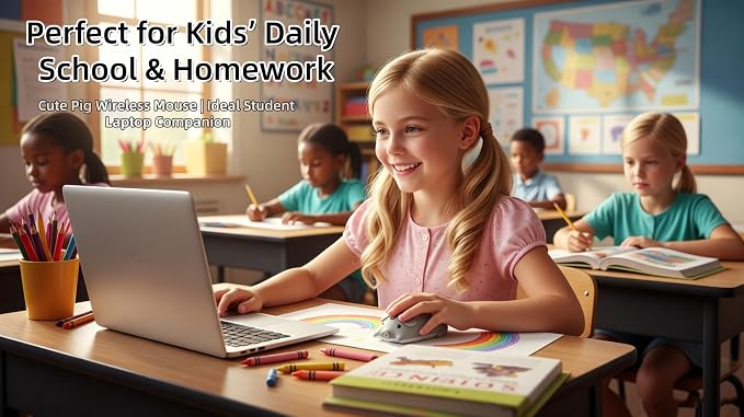 Wireless Mouse Cute Pig Bluetooth & USB Dual Mode Mice,Silent Portable Compact Gray Fun Mice for Mac/PC/Laptop/Chromebook/Computer/Tablet/iPad/MacBook Air/Pro Travel Kids Girls Boys Women Men Gift