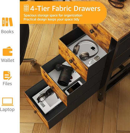 DLisiting 47 Inch Computer Office Desk - Home Office Desk with Storage Fabric Drawers, Simple PC Writing Work Desks for Bedroom Boys Girls Teens Childrens, Rustic Brown
