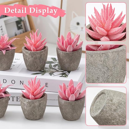 6 Pack Pink Succulents Plants Artificial in Pots, Fake Mini Planted Succulents Pink Room Office Desk Decor for Women