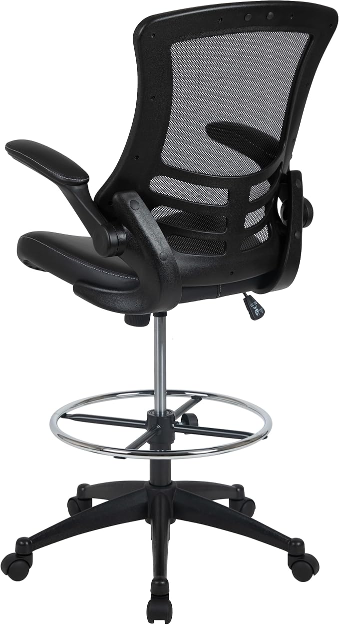 Flash Furniture Kelista Mid-Back Swivel Office Chair with Adjustable LeatherSoft Seat Height, Ergonomic Mesh Chair with Flip-Up Arms, Black
